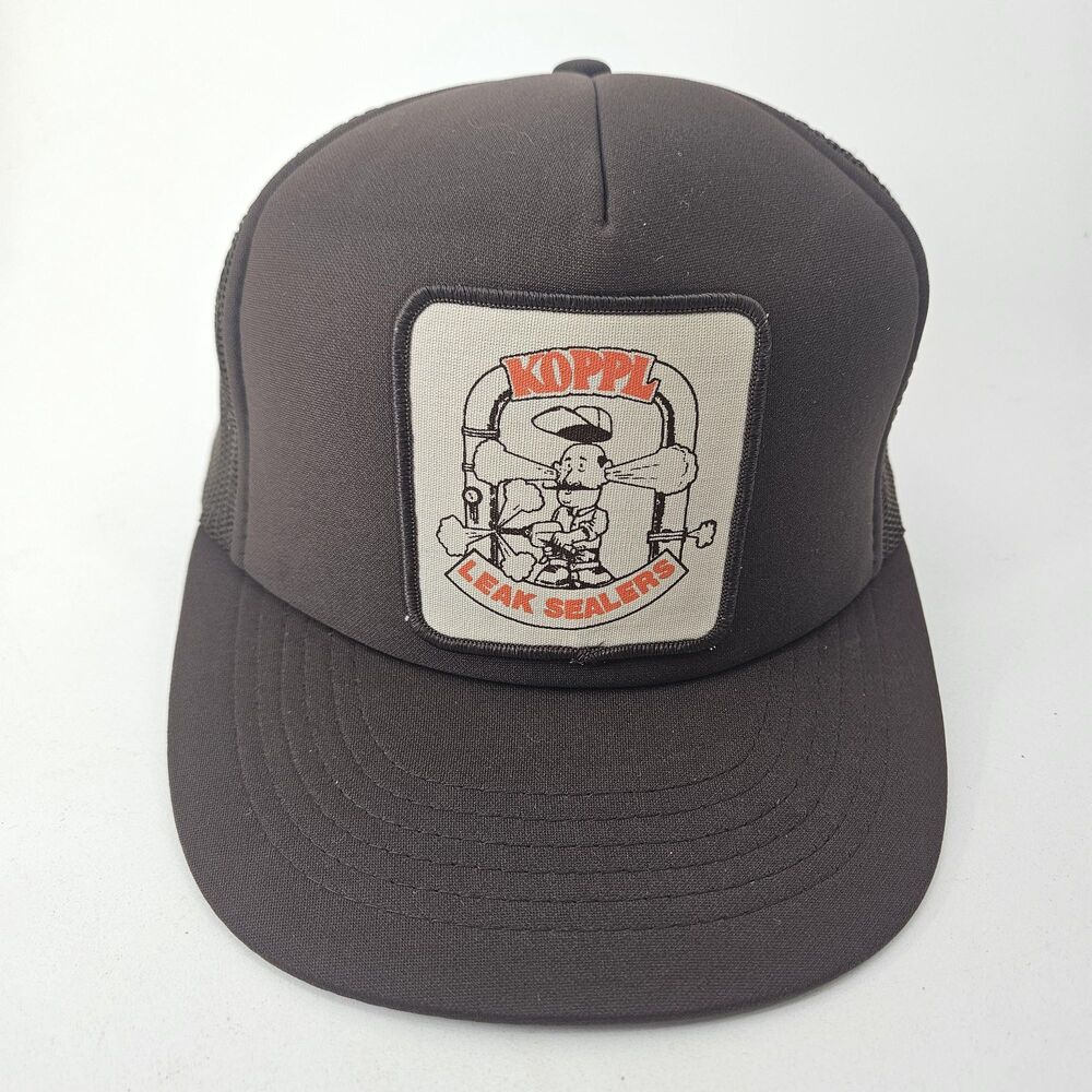 Vintage Nomark Koppl Leak Sealers Trucker Hat One Size Fits All Brown Mesh Cap